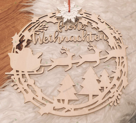 40_Laser | Kranz frohe Weihnachten Weihnachtsmann | Türkranz | Kerzenanhänger | Vorlage | Laser Cut | SVG zum Download