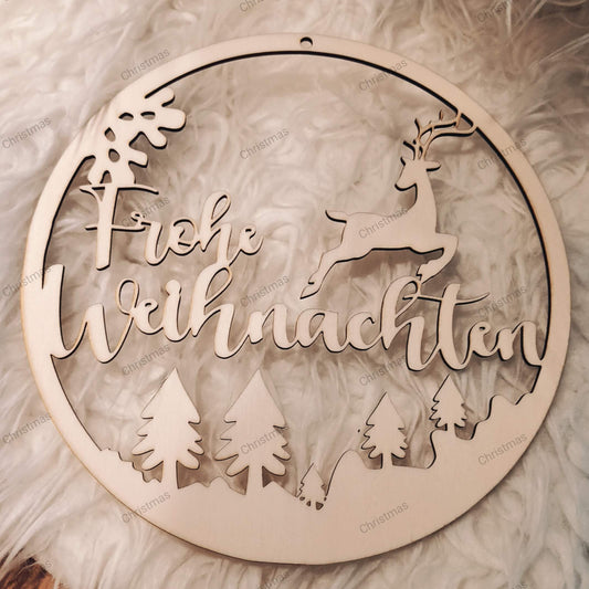 40_Laser | Kranz Weihnachten Hirsch | Türkranz | Vorlage | Laser Cut | SVG zum Download